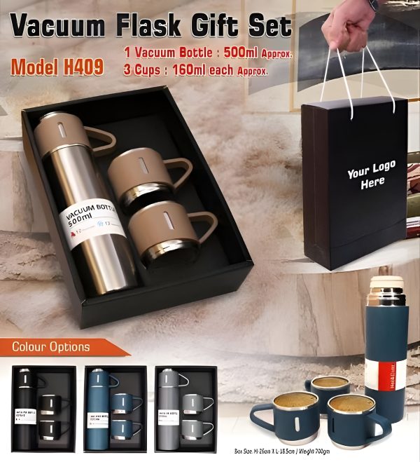 Vacuum Flask Gift Set With 3 Stainless Steel Cups Combo – 500ml